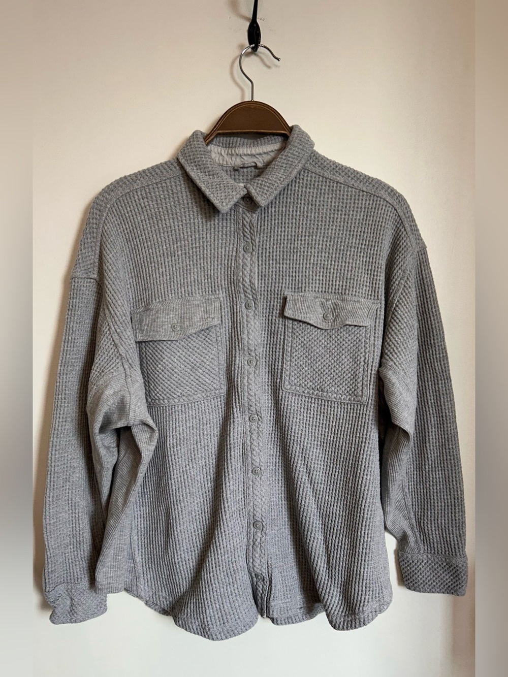 AERIE OVERSIZED WAFFLE BUTTON UP SHIRT
